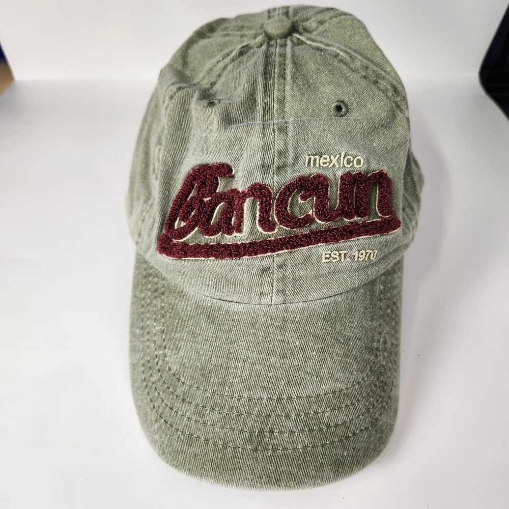 Cancun Mexico Hat Green Distressed Embroidered Dad Cap‎ Caribbean Side OSFM